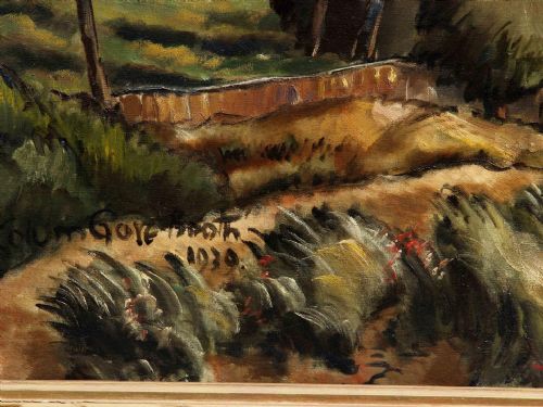 fig 2. Very large oil by Colum Robert Gore-Booth (1913-1959) of 'French landscape with trees, building and fence'