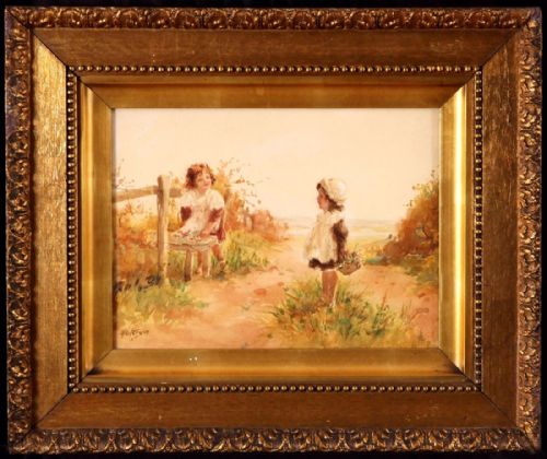 Tom Paterson "Children Picking Flowers". Watercolour.