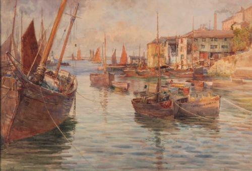 "Brixham, Devon". Arthur Netherwood. Large Watercolour.