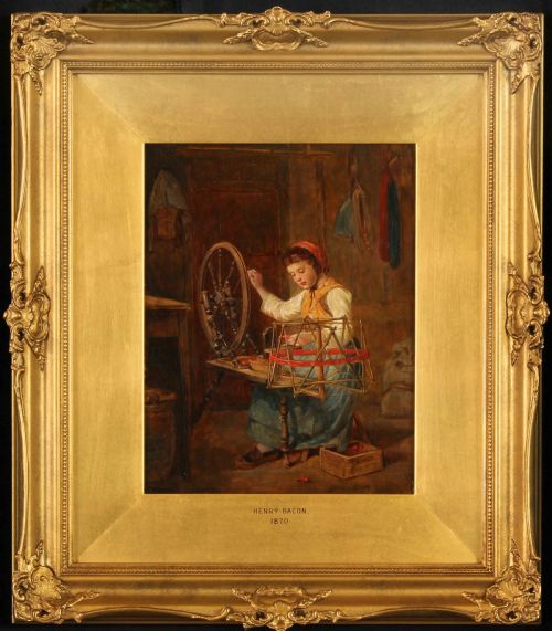 "Spinning Wheel". Oil by Henry Bacon.