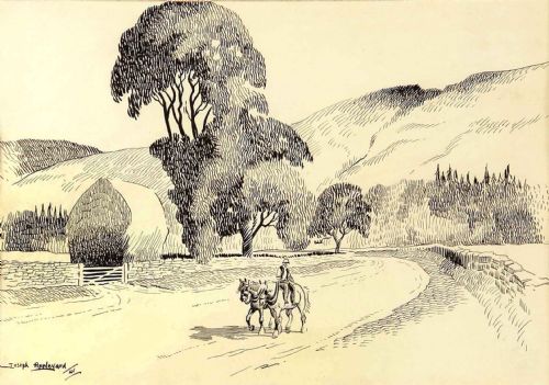 Joseph Appleyard "Carthorses". Ink Drawing.
