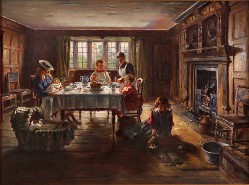 Carl Kricheldorf. "Tea Time at Doughton". Lovely Oil.