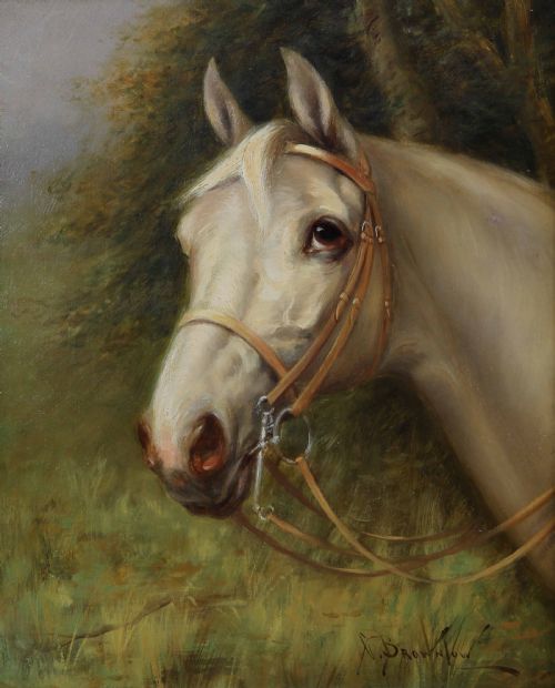 George Brownlow. "Grey Hunter" Oil Horse Portrait.