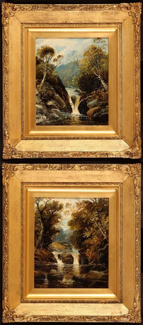 Walter Meegan. "Yorkshire Waterfalls". Pair of Oil Landscapes.