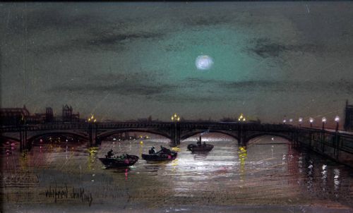 WILFRED JENKINS HOUSES OF PARLIAMENT AND WESTMINSTER BRIDGE SUPERB OIL MOONLIGHT SCENE - ADDITIONAL PHOTO 3