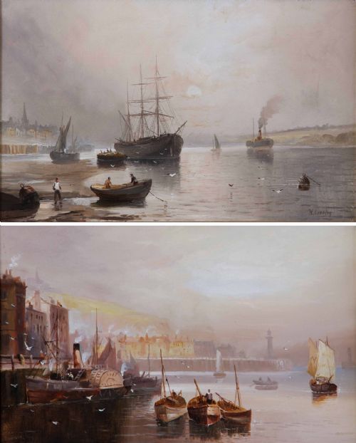 Walter L. Meegan. "The Esk" & "Whitby Harbour" Pair Oil Marines.