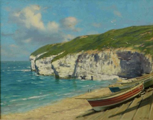 Walter Goodin. "Cobles at Flamborough". Lovely Oil Painting Seascape.