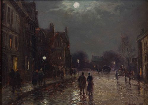 William Manners R.b.a. "Ulverston". Moonlit Oil Painting.