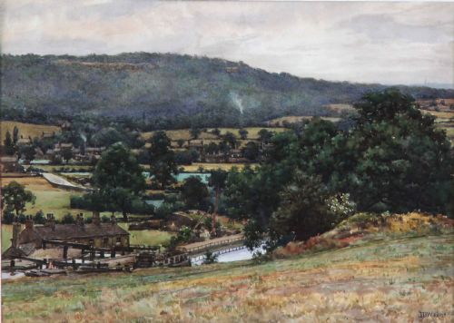 John Dobby Walker. "Leeds Liverpool Canal". Watercolour Landscape.