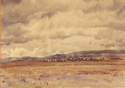 Fred Lawson. "Cattle Grazing, Wensleydale". Landscape Watercolour.