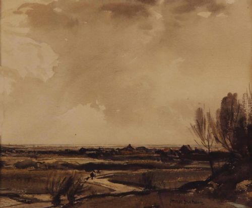 George Graham. "Winchelsea Landscape". Sussex. Watercolour.