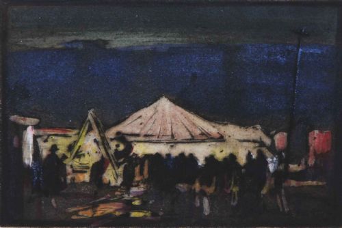 Fred Lawson. "Leyburn Fair". Etching and Watercolour.