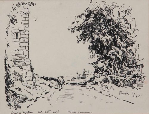 Fred Lawson. "Castle Bolton". Pen & Ink Drawing.