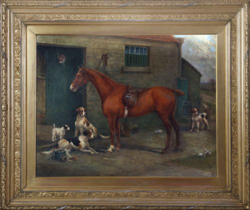 Large William Henderson Oil. "Horse and Hounds".