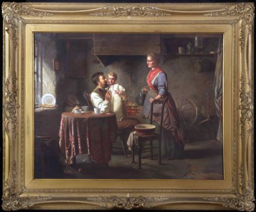 P. Jouig. Large Oil "A Young Family".