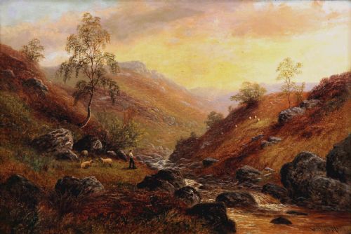 William Mellor. "Fishing, Lake District". Landscape Oil Painting.