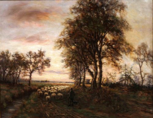 John Gray. "Shepherd & Sheep". Large Oil Painting Landscape.