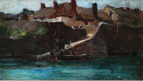 Frank Spenlove Spenlove. "The Ferry, Appledore". A Fine Small Oil Painting.
