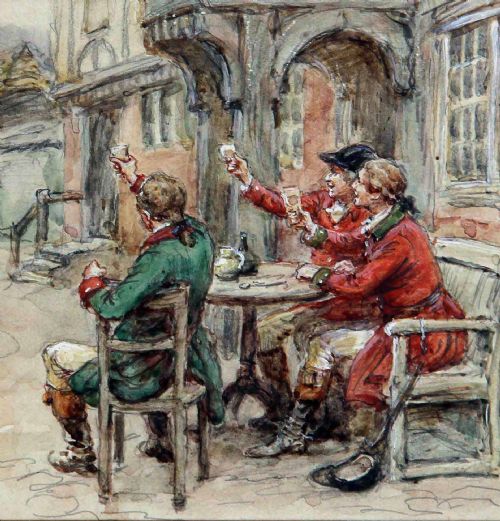 FRANK DADD RI A HEALTH TO THE SQUIRE SPORTING AND GENRE WATERCOLOUR - ADDITIONAL PHOTO 3