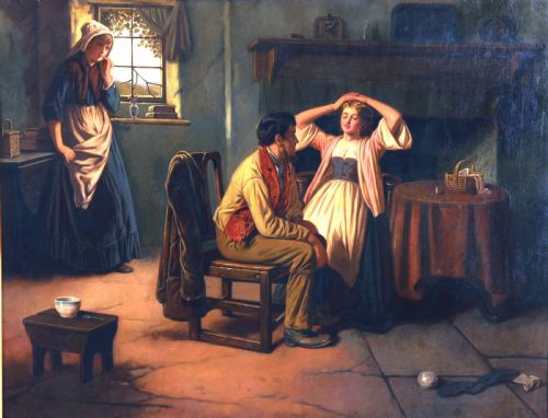 VERY LARGE THOMAS GIST PAINTING FLIRTATION AND JEALOUSY - ADDITIONAL PHOTO 1