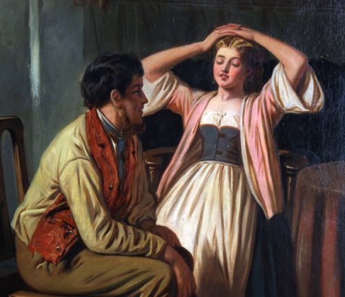 VERY LARGE THOMAS GIST PAINTING FLIRTATION AND JEALOUSY - ADDITIONAL PHOTO 3