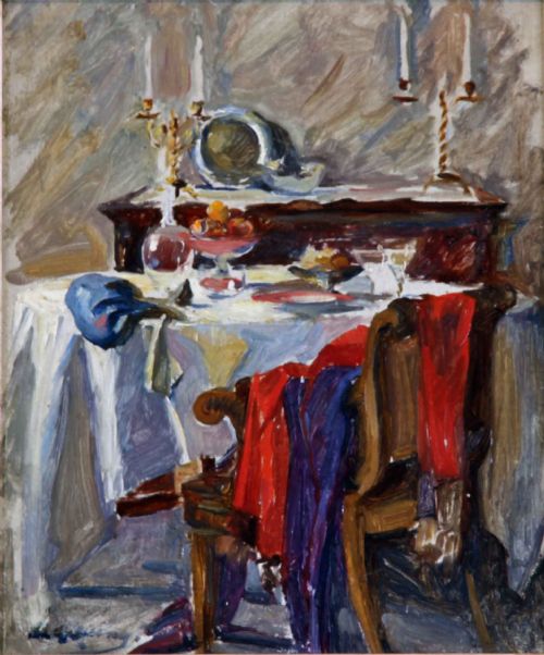 Sir John Lavery. "The Dining Table". Interior Oil Painting.