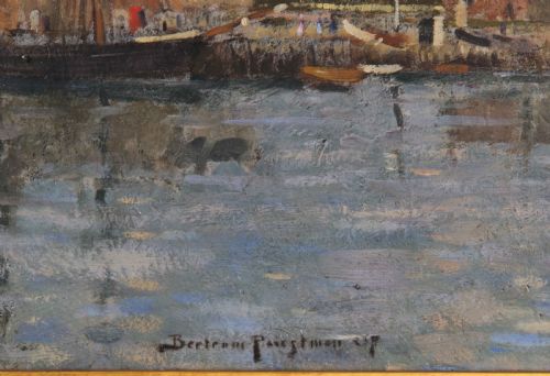 BERTRAM PRIESTMAN RA LITTLEHAMPTON HARBOUR MARINE OIL PAINTING - ADDITIONAL PHOTO 2