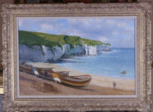 Walter Goodin. "Cobles at Flamborough". Lovely Oil Painting Seascape.