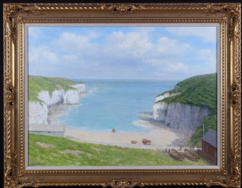 Walter Goodin. "North Landing, Flamborough". Lovely Marine Oil Painting Seascape.