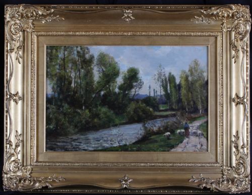 Sir Herbert Hughes-stanton. "By the River, France". Oil Painting Landscape.