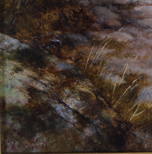 fig 2. An oil painting depicting a young woman carrying a bucket and basket along a rocky hillside path.