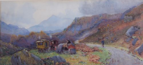 Willie Stephenson. "Gypsy Encampment". Watercolour Landscape.