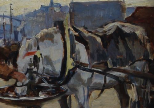 MAURICE WAGERMANS BELGIUM WORKHORSE DRINKING BELGIUM OIL PAINTING - ADDITIONAL PHOTO 4