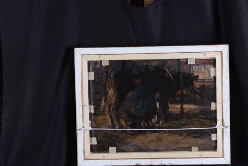 MAURICE WAGERMANS BELGIUM WORKHORSE DRINKING BELGIUM OIL PAINTING - ADDITIONAL PHOTO 7
