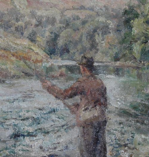 SONIA MERVYN FISHERMAN SPORTING OIL PAINTING LANDSCAPE - ADDITIONAL PHOTO 3
