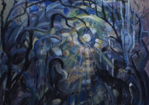 LILLIAN M HARRISON THE STORMY MOON 1956 OIL LANDSCAPE - ADDITIONAL PHOTO 2