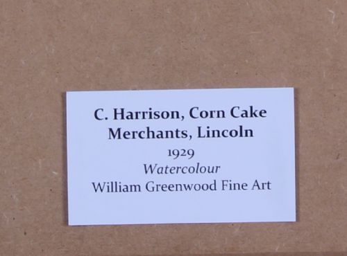 fig 5. An original 1929 watercolour painting depicting moored boats alongside harbour buildings in Lincoln by artist Fred Lawson.