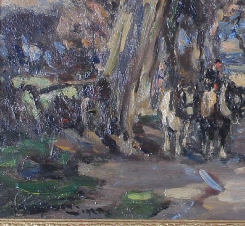 fig 3. An impressionistic oil painting depicting a rural Yorkshire landscape with bare trees, working farm animals, and an expansive dale under a cloud-filled blue sky.