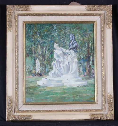 CHARLES E CUNDALL STATUE TO WATTEAU LANDSCAPE OIL PAINTING - ADDITIONAL PHOTO 1