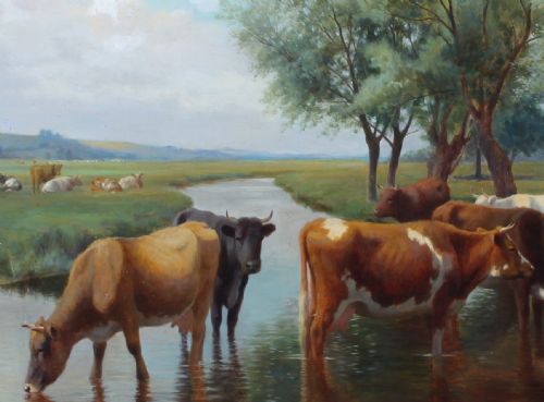WILLIAM SYDNEY COOPER MORNING ON THE STOUR LARGE OIL PAINTING LANDSCAPE - ADDITIONAL PHOTO 4