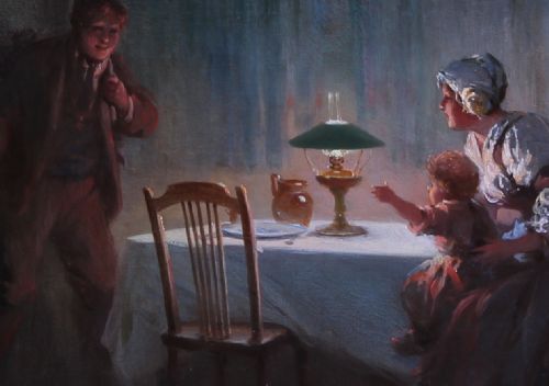 ALEXANDER ROSELL THE DINING TABLE EVENING GOOD INTERIOR OIL PAINTING A PAIR - ADDITIONAL PHOTO 3