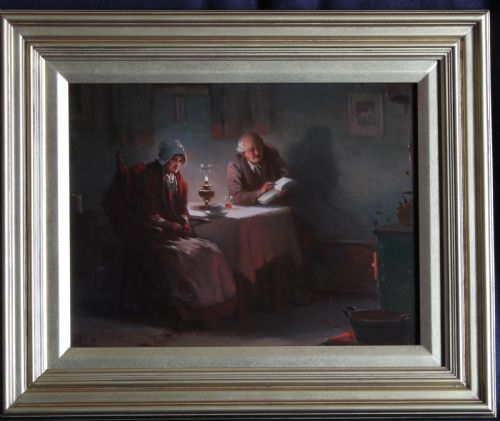 ALEXANDER ROSELL THE DINING TABLE EVENING GOOD INTERIOR OIL PAINTING A PAIR - ADDITIONAL PHOTO 8