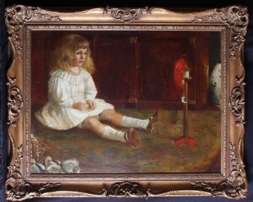 BYAM SHAW HER NEW TOY INTERIOR OIL PAINTING