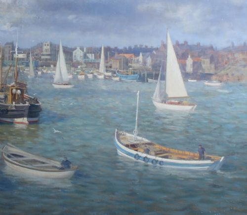 WALTER GOODIN BRIDLINGTON HARBOUR LOVELY MARINE OIL PAINTING SEASCAPE - ADDITIONAL PHOTO 2