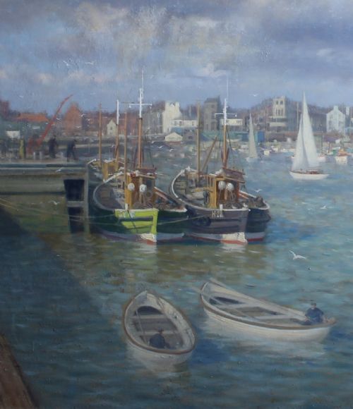 WALTER GOODIN BRIDLINGTON HARBOUR LOVELY MARINE OIL PAINTING SEASCAPE - ADDITIONAL PHOTO 4