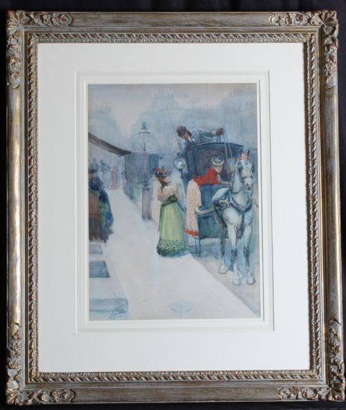 ALBERT LUDOVICI JNR TAKING A CAB PARIS GENRE WATERCOLOUR - ADDITIONAL PHOTO 1