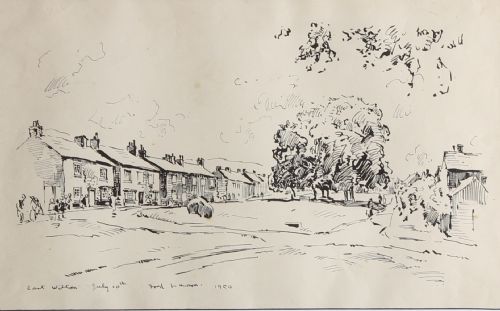 Fred Lawson. "East Witton". Landscape Ink Watercolour Drawing.