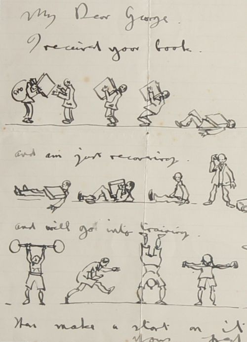 Fred Lawson. "Letter to George Hopkinson". Ink Watercolour Drawing.