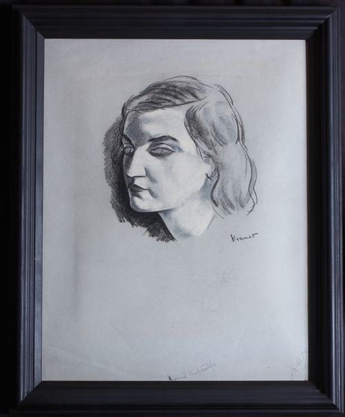Jacob Kramer. "Muriel Metcalfe". Portrait Ink Watercolour Drawing.