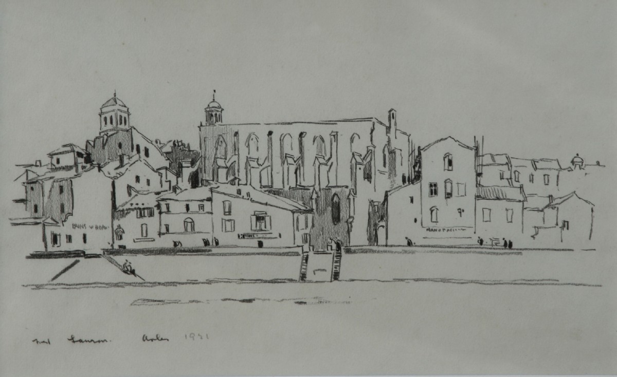 Pencil drawing by Fred Lawson (1888-1968)- 'Arles' 1921